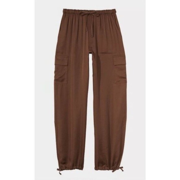 VS PINK Parachute Cargo Pants L Brown Satin Y2K Utilitycore Streetwear Baddie - Picture 2 of 12